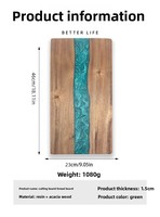 Planche à découper carrée en bois massif d'acacia avec résine personnalisable pour la cuisine, idéale pour les steaks, les fromages et le pain