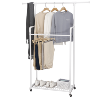 Porte-vêtements double couche blanc avec rangement pour jardin et balcon - Organisateur de vêtements multifonctionnel durable et écologique
