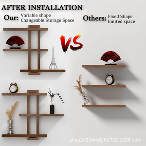Solid Wood Wall Mounted <b>Shelf</b> 3 Tier Rectangle Multipurpose Storage <b>Rack</b> For Living Room Display Vase And Ornament Stand - Product Image 3