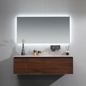 55 Inch Multi-Layer Solid Wood Floating Bathroom Modern Luxury Vanity With Sink And Smart Mirrored Bathroom Cabinet Storage