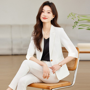 Women's Professional Suit Skirt Set Three Quarter Sleeve Midi Length Breathable Office Lady Workwear Formal Attire - Product Image 4