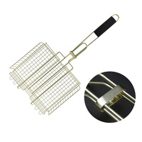 Panier de rôtisserie en métal plaqué or pour barbecue, grill pour légumes et viande, en bambou et charbon de bois, maille anti-UV, résistant à la corrosion, accessoire