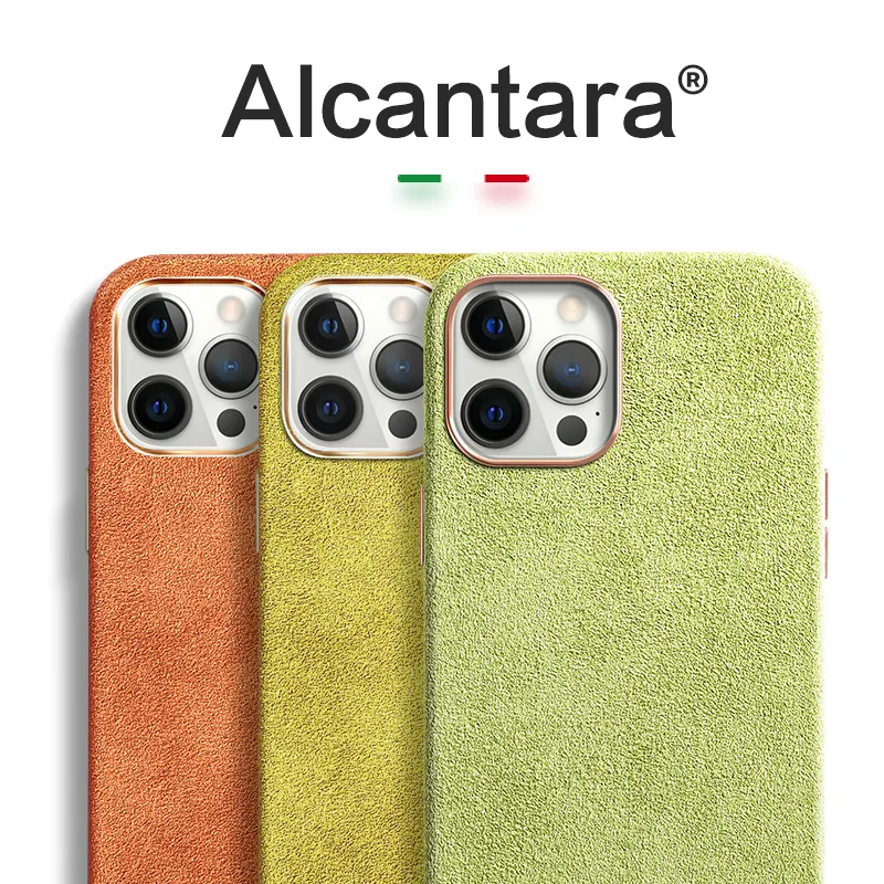 Caso de Telefone Celular de luxo Para Alcantara Para iPhone 12/12mini/12pro/12Promax Para Tecido de Camurça Capa de Couro