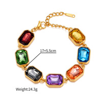Bracelet Octogonal Multicolore en Pierre, Plaqué Or 18K PVD, Acier Inoxydable, Strass Arc-en-ciel, Bijou de Luxe Inoxydable