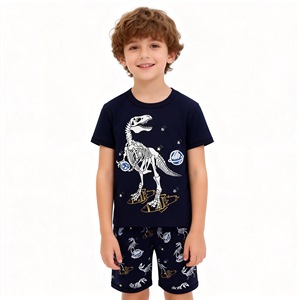 Pyjamas d'été pour enfants, ensemble de <span class=keywords><strong>pyjama</strong></span> en coton à manches courtes et short pour garçons, pyjamas courts pour filles - Product Image 4