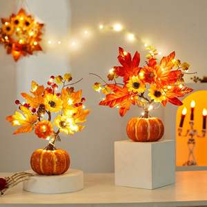 Pompe à confettis artificielle lumineuse en gros, guirlande lumineuse LED, bouquet de feuilles d'érable, décoration de table pour Halloween, automne - Product Image 3