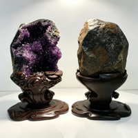 Kristal Amethyst Bunga Geode Alami Uruguay LARISSA, Spesimen Kristal Ukiran Tangan Desain Awan, Ujung Kristal Berkilau, Batu Mentah