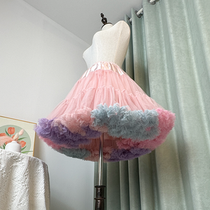 Falda de enagua de tul rosa para mujer, minifalda holgada de Tweed extremo con superposición de tul corto - Product Image 5