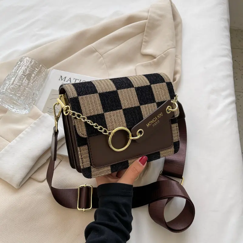 Checkerboard Mini Fabric Flap Crossbody Sling Bags for Women 2022 Luxury Brand Design Handbag Simple Shoulder Bag Handbags Tiny
