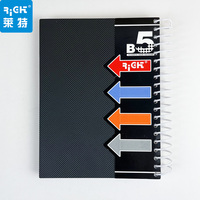 Cahier à spirale B5 avec couverture en PP, reliure souple à boucle simple, design inversé noir
