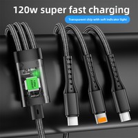 Kabel Ponsel 3 in 1 100w 1.2m Pengisian Cepat Kabel Data Transparan Dengan Lampu Malam untuk Ponsel