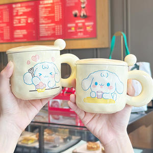 Cute Cartoon Ceramic <b>Mug</b> With Lid And Spoon For Girls Breakfast Office Drinkware Gift Set - Product Image 5