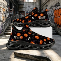 Chaussures de course personnalisées grande taille en gros, motif citrouille et crâne d'Halloween, design personnalisé, chaussures de sport décontractées