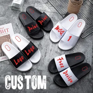 Atacado Personalizado Hotel Chinelo Sapatos Homens Logotipo Personalizado Flat Print Slides Chinelos Com Logotipo Para Homens