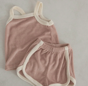Ensemble de vêtements d'été pour petite fille, 2 pièces, débardeur et <span class=keywords><strong>short</strong></span>, bretelles spaghetti, veste en coton éponge, ensemble de vêtements pour filles - Product Image 3