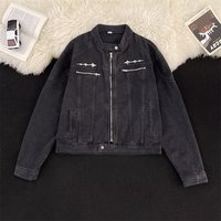 Fabricant en gros OEM ODM Veste en jean en coton pour homme Col montant Fermeture éclair Bleu rétro Logo personnalisé Prix de gros Streetwear Y2K