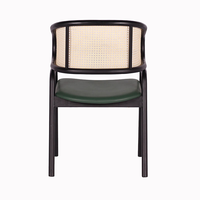 Chaise de salle à manger moderne en rotin naturel tissé à la main avec structure métallique et assise en cuir rembourré pour restaurant, maison, cuisine