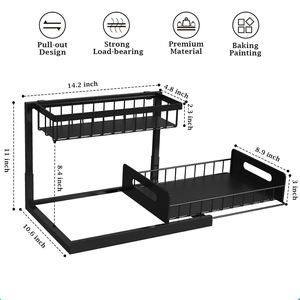 Organizador Metálico Multiusos para Baño y Cocina, de 2 Niveles, con Cajón Deslizante Ajustable, para Debajo del Fregadero - Product Image 2