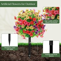 Boules de fleurs artificielles pour jardinières extérieures, décoration printanière avec piquet, plantes d'été artificielles résistantes aux UV