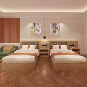 ชุดเฟอร์นิเจอร์ห้องนอนโรงแรมราคาประหยัด เตียงไม้เดี่ยวขนาดทวินพร้อมหัวเตียง โต๊ะข้างเตียง โต๊ะวางทีวี สำหรับโรงแรมระดับ 3 ดาว - Product Image 1