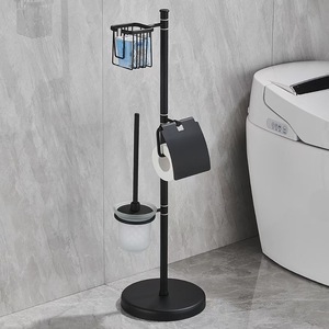 2025ใหม่ขาตั้งกระดาษชำระแบบตั้งฟรีสีดำด้านโครงสร้างโลหะพร้อมแปรงและที่วางม้วนอะไหล่ - Product Image 2