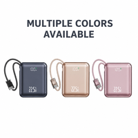Mini batterie externe portable 10000mAh PD22.5W à charge rapide avec écran LED, câbles intégrés et cordon pour téléphones mobiles