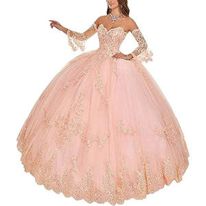 Vestidos De Quinceañera Rosa 3D flor encaje <span class=keywords><strong>vestido</strong></span> De baile desfile fiesta dulce 15 16 vestidos con manga Vestidos De Fiesta - Product Image 5