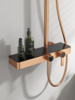 Ensemble de salle de bain Synchro Elegant Gold : colonne de douche thermostatique à double fonction avec écran LED et pomme de douche pluie