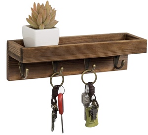 Rustic Wooden <strong>Home</strong> <strong>Decor</strong> <strong>Key</strong> Holder <strong>for</strong> Wall With 4 <strong>Hooks</strong> - Product Image 1