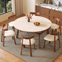 Nouvelle Table à Manger Extensible et Réglable en Travertin Style Médiéval 2026 avec Cadre en Bois Massif pour Usage Domestique