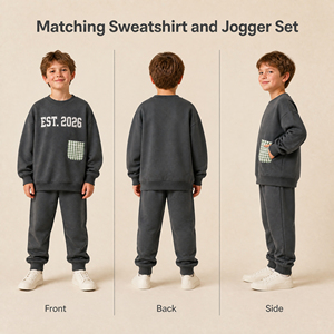 <span class=keywords><strong>Sweat</strong></span>-shirt à col rond pour enfants, pull en polaire pour garçons de 3 à 16 ans, imprimé universitaire EST 2026, poche à carreaux, vente en gros, personnalisable, logo OEM - Product Image 2