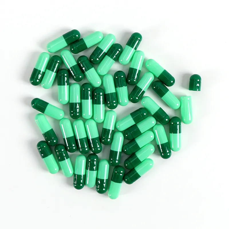 Cápsulas duras tamanho 000 00 0 1 2 3 4 5 cores misturadas verde esmeralda suplementos cápsulas vazias de gelatina Halal