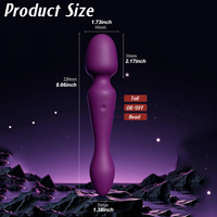 Vibromasseur intelligent double tête 10 vitesses avec chauffage, en silicone rouge/violet, pour stimulation clitoridienne, étanche IPX7