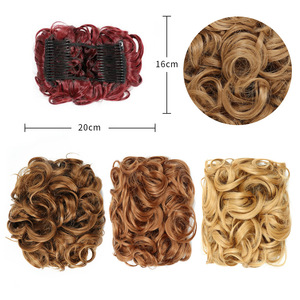 <span class=keywords><strong>Chignon</strong></span> synthétique court bouclé de haute qualité en gros avec peignes clips et élastiques pour extensions de cheveux - Product Image 3