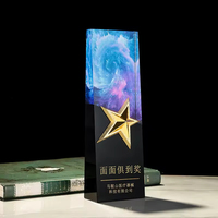 Trophée en cristal coloré de compétition, trophée en cristal métallique carré étoile créatif personnalisé JN