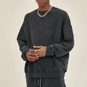 Weirui Custom Logo Heavyweight Vintage Streetwear <b>Crewneck</b> 100%cotton Acid Washed Oversized Unisex <b>Mens</b> Hoodies & <b>Sweatshirts</b> - Product Image 2