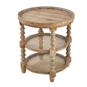 3-Tiered <b>Round</b> Wood Side <b>Table</b> Oak Natural Living Room <b>Console</b> <b>Table</b> Traditional Design Modern Appearance - Product Image 5