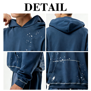 KingSen Custom Heavyweight Cotton <b>Men</b> Hoodie Retro Splatter Spray Dye Contrast Stitch Oversized Streetwear <b>Pullover</b> Casual Wear - Product Image 6