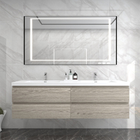 Set Meja Rias Kamar Mandi Kayu Modern Mewah Jerome Ukuran Besar 72 Inci dengan Cermin LED dan Wastafel Ganda