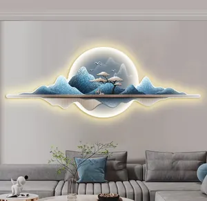Wall art luxury bedroom painting 3d modern light luxury landscape crystal porcelain painting and led light decorative painting
