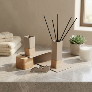Diffuseur de parfum moderne en métal avec base en bois, support décoratif pour diffuseur, accessoire d'aromathérapie minimaliste pour la décoration intérieure - Product Image 2