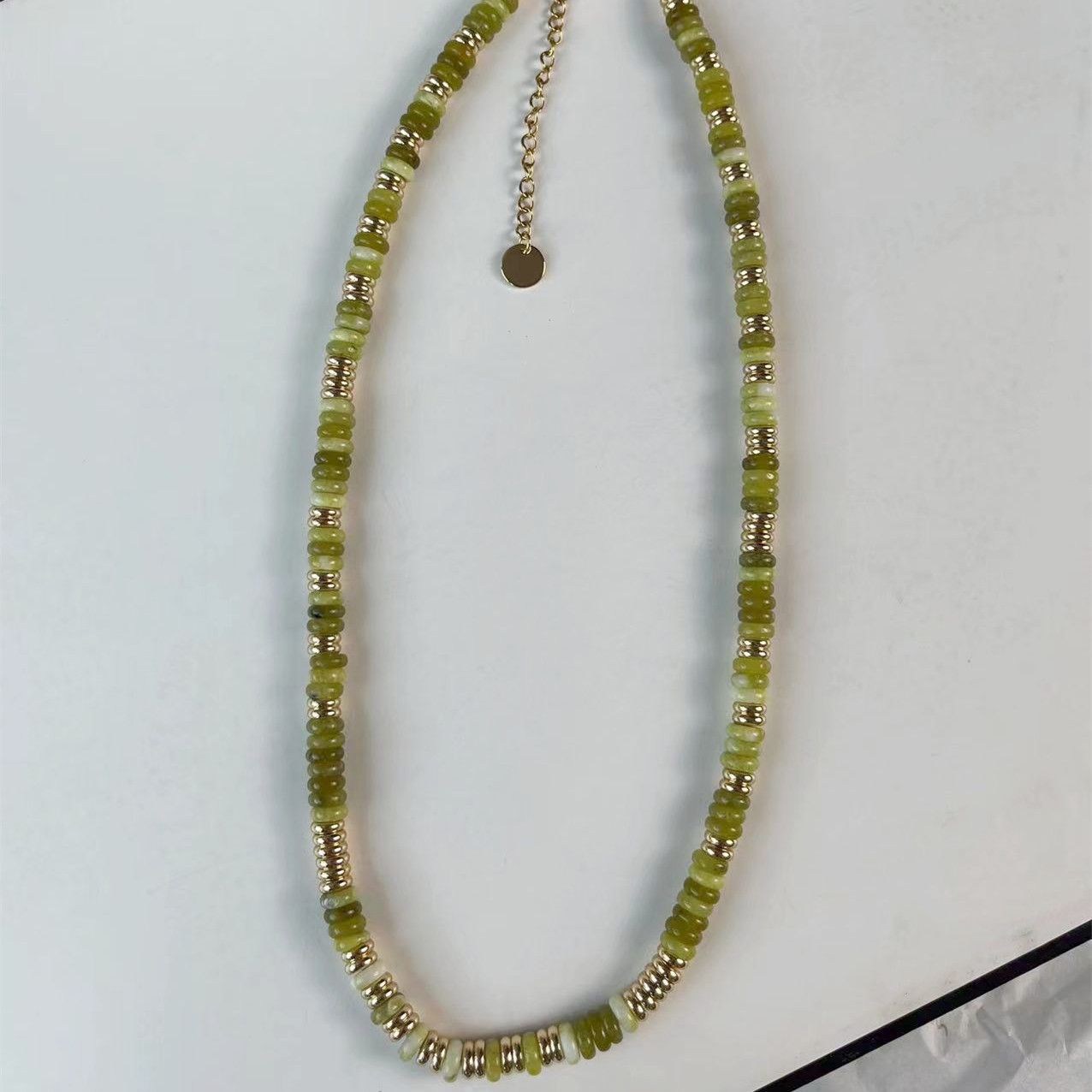 8   Green Stone Frisbee Necklace
