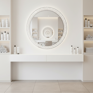 Miroir de salon rond en cristal LED à intensité variable - Product Image 4