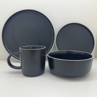 Service de vaisselle en céramique noire émaillée Guangda, style classique moderne |   Ensemble de 4 assiettes et tasses en grès |   Compatible micro-ondes/lave-vaisselle/four, résistant à la chaleur