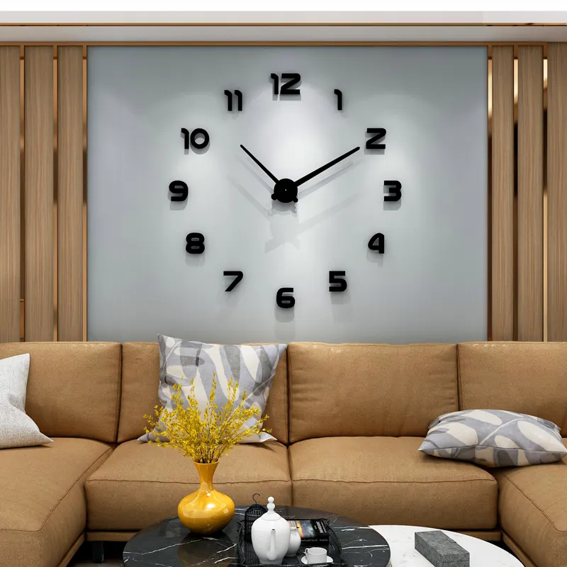 ساعة حائط حديثة كبيرة الاكريليك 3D ساعة الحائط DIY أرقام ديكور عملاق حجم كبير مرآة الحائط على مدار الساعة 2 2 2