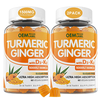 Gommes au curcuma et au gingembre sans sucre d'usine Gommes au curcuma végétaliennes avec poivre noir vitamine D3 et K2 (MK7) soutient le confort osseux