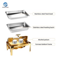 Plat à Réchaud en Acier Inoxydable Doré, Ensemble Buffet de Traiteur Rectangle Carré avec Couvercle Enroulable à Gaz, pour Hôtels