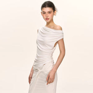 レディース ノースリーブ ボディコン コルセット マキシドレス スパゲッティストラップ ラッフル エレガント イブニング ウェディング ゲスト ロング フォーマルドレス セット - Product Image 3