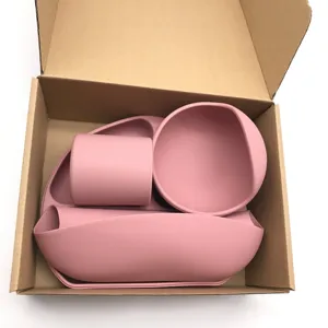 Hochwertiges BPA Free Pink Silikon Geschirr 6er Pack Baby Fütterung sset Großhandel