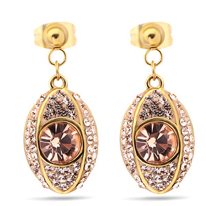 Rose Gold Oval <b>Stud</b> <b>Earrings</b> With Crystal Inlay For Party Fashion Jewelry - Product Image 1